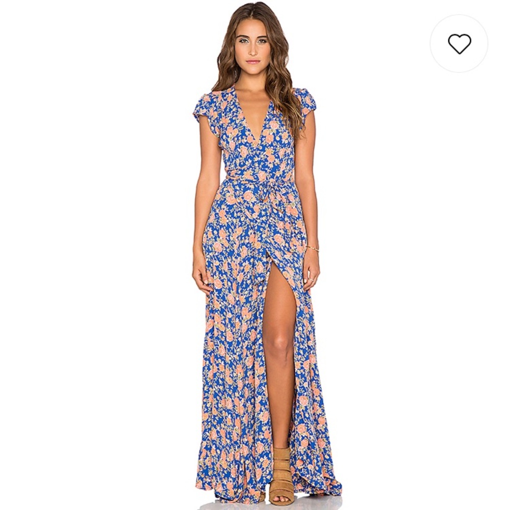 TULAROSA Sid Wrap Dress in Navy and Peach Floral